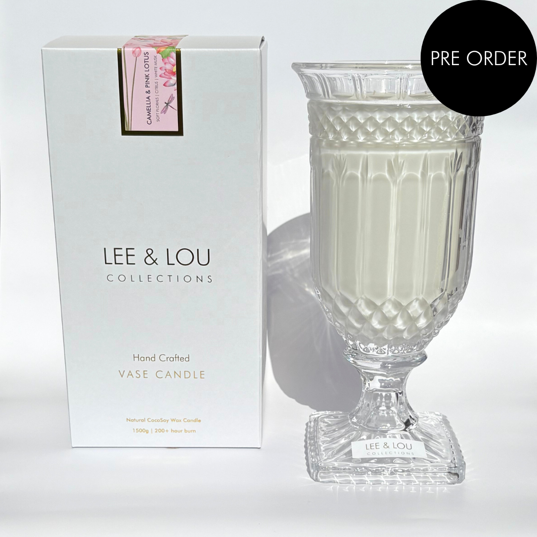 Camellia & Pink Lotus (Soft Florals | Citrus | White Musk) - Crystal Vase Candle | 200hr Burn **PRE ORDER**