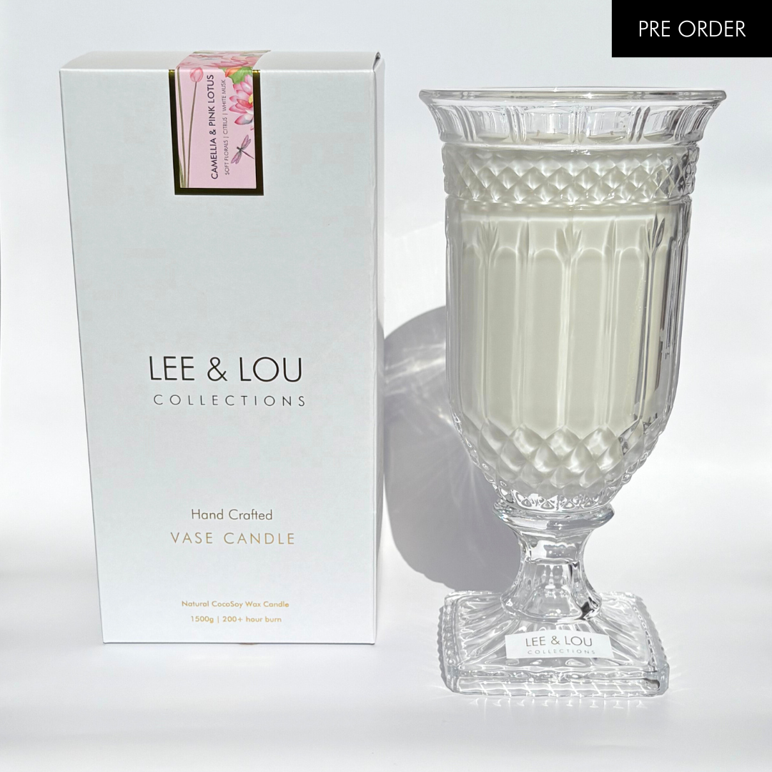 Camellia & Pink Lotus (Soft Florals | Citrus | White Musk) - Crystal Vase Candle | 200hr Burn **PRE ORDER**