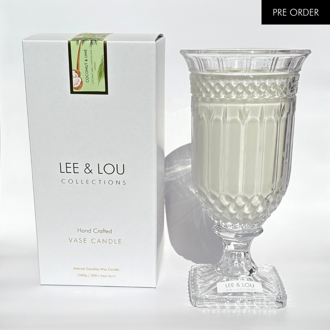 Coconut & Lime (Coconut Milk | Tahitian Lime | Vanilla) - Crystal Vase Candle | 200hr Burn **PRE ORDER**