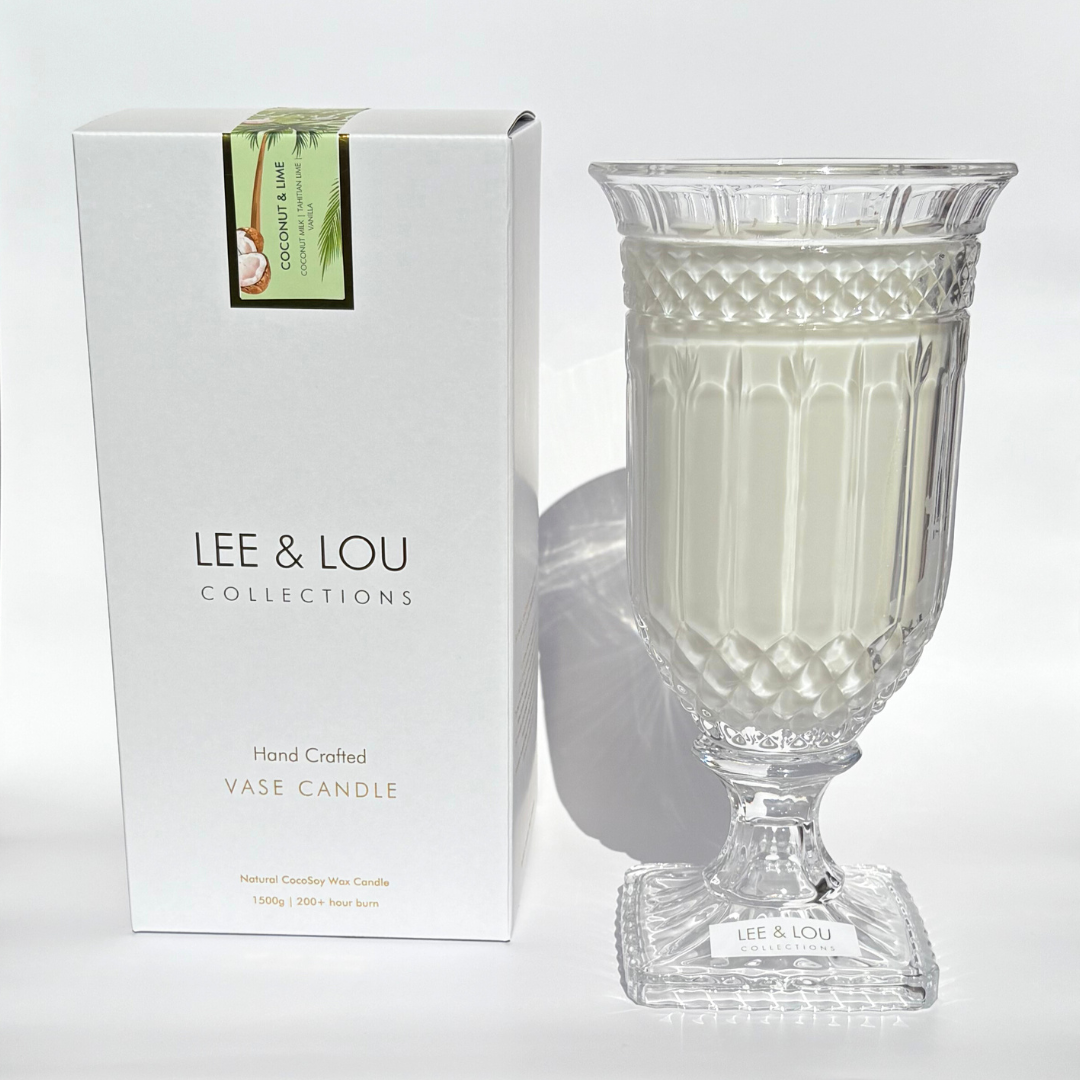 Coconut & Lime (Coconut Milk | Tahitian Lime | Vanilla) - Crystal Vase Candle | 200hr Burn