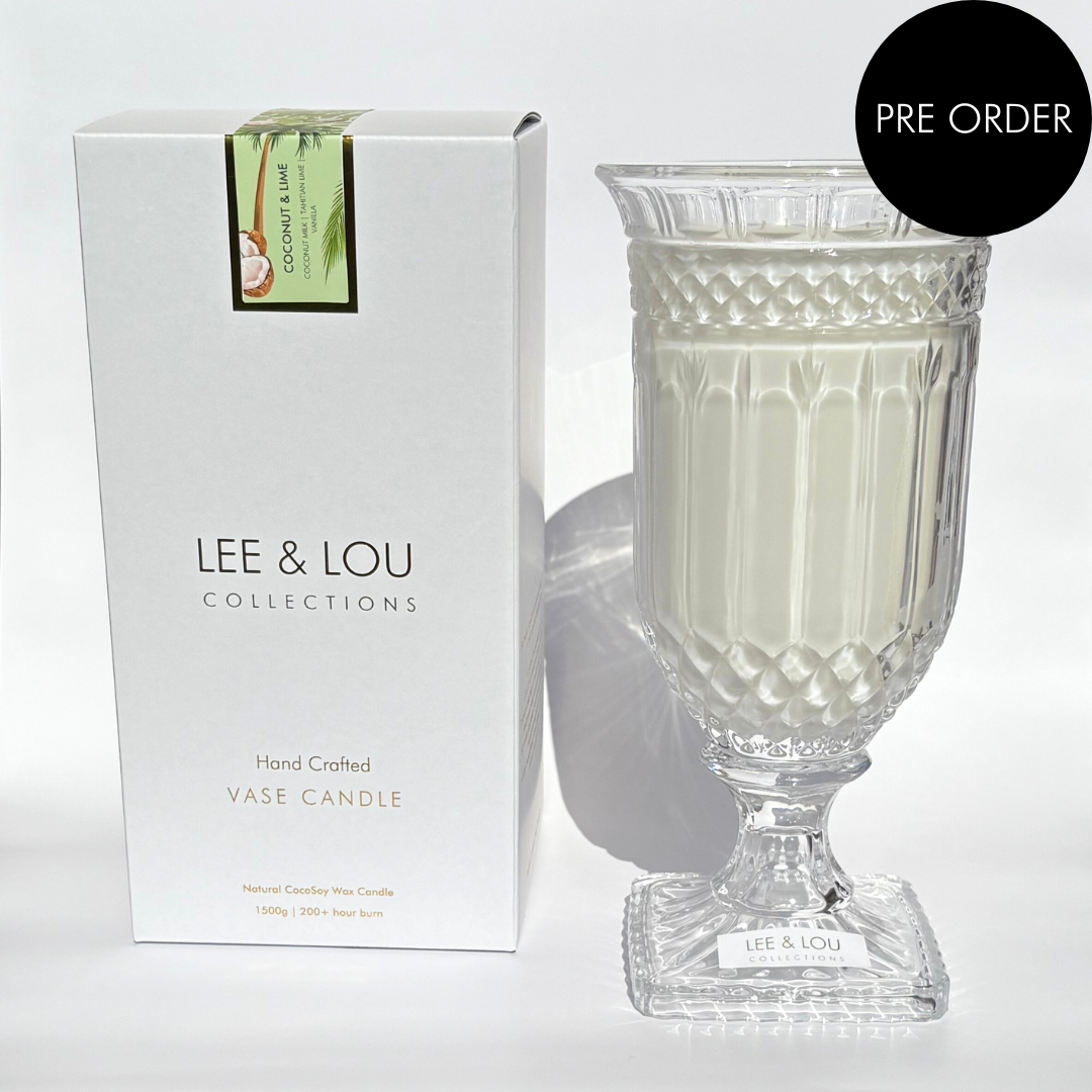 Coconut & Lime (Coconut Milk | Tahitian Lime | Vanilla) - Crystal Vase Candle | 200hr Burn **PRE ORDER**