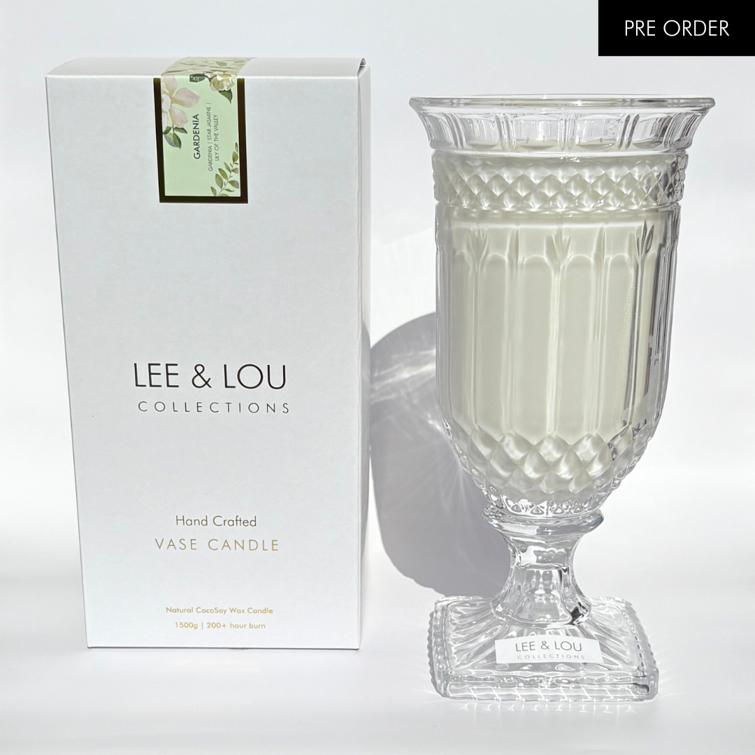 Gardenia (Gardenia | Star Jasmine | Lily of the Valley) - Crystal Vase Candle | 200hr Burn **PRE ORDER**