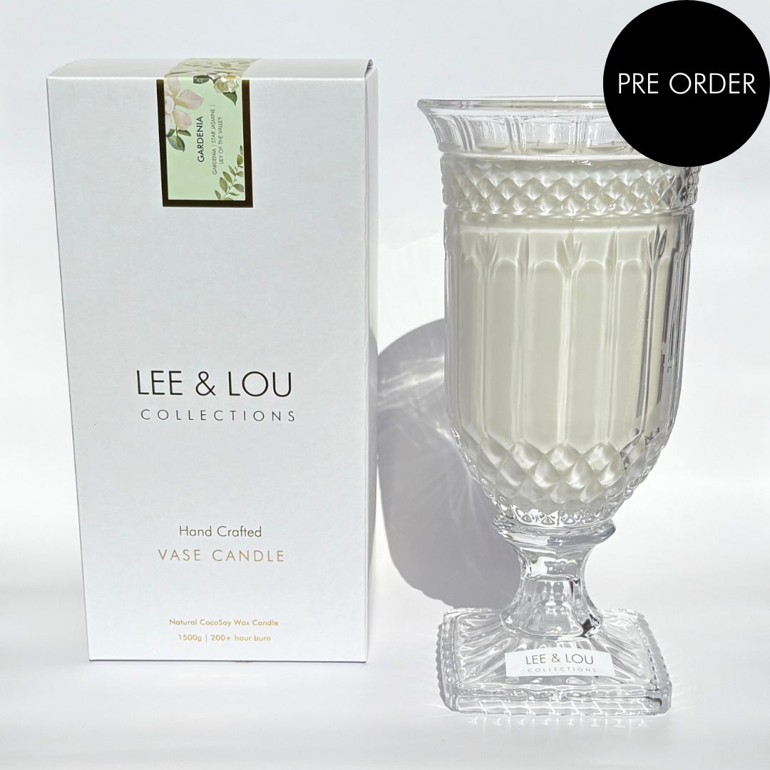 Gardenia (Gardenia | Star Jasmine | Lily of the Valley) - Crystal Vase Candle | 200hr Burn ** PRE ORDER **