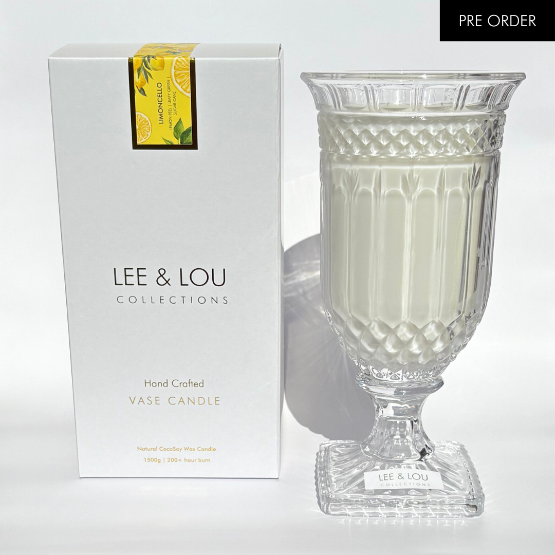 Limoncello (Lemon Peel | Leafy Green | Sugar Cane) - Crystal Vase Candle | 200hr Burn **PRE ORDER**