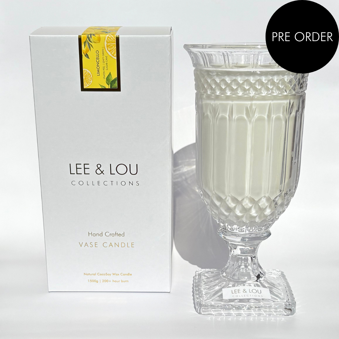 Limoncello (Lemon Peel | Leafy Green | Sugar Cane) - Crystal Vase Candle | 200hr Burn **PRE ORDER**