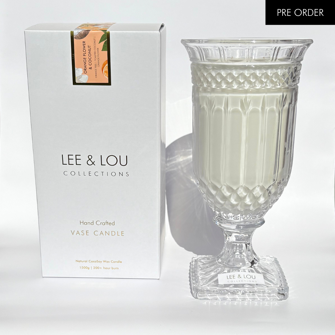 Orange Flower & Coconut (Orange Peel | Toasted Coconut | Orange Flower) - Crystal Vase Candle | 200hr Burn **PRE ORDER**
