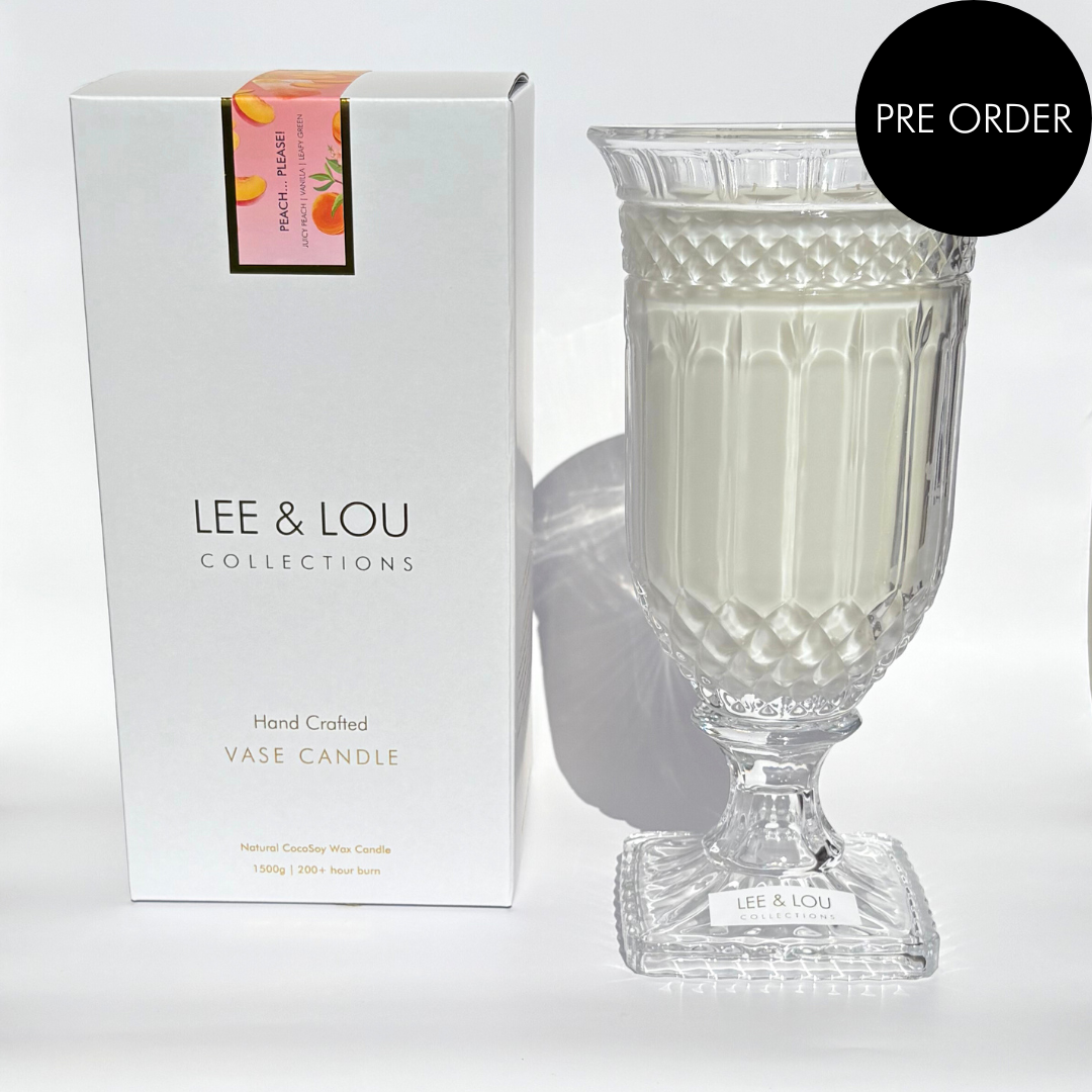 Peach... Please! (Juicy Peach | Vanilla | Leafy Green) - Crystal Vase Candle | 200hr Burn **PRE ORDER**