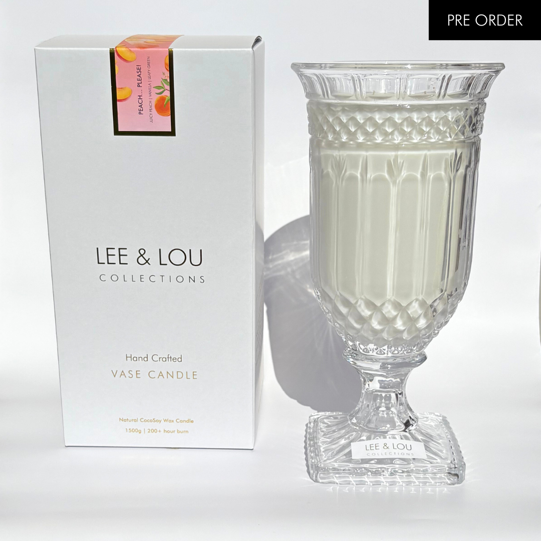Peach... Please! (Juicy Peach | Vanilla | Leafy Green) - Crystal Vase Candle | 200hr Burn **PRE ORDER**
