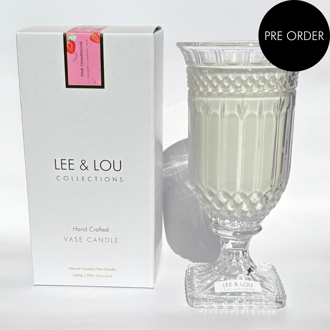 Pink Champagne (Strawberry | Champagne | Rose) - Crystal Vase Candle | 200hr Burn **PRE-ORDER**