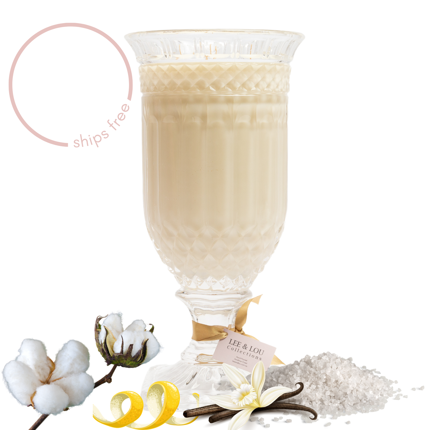 Sea Salt & Cotton (Citrus | Sea Salt | Vanilla) - Crystal Vase Candle | 200hr Burn