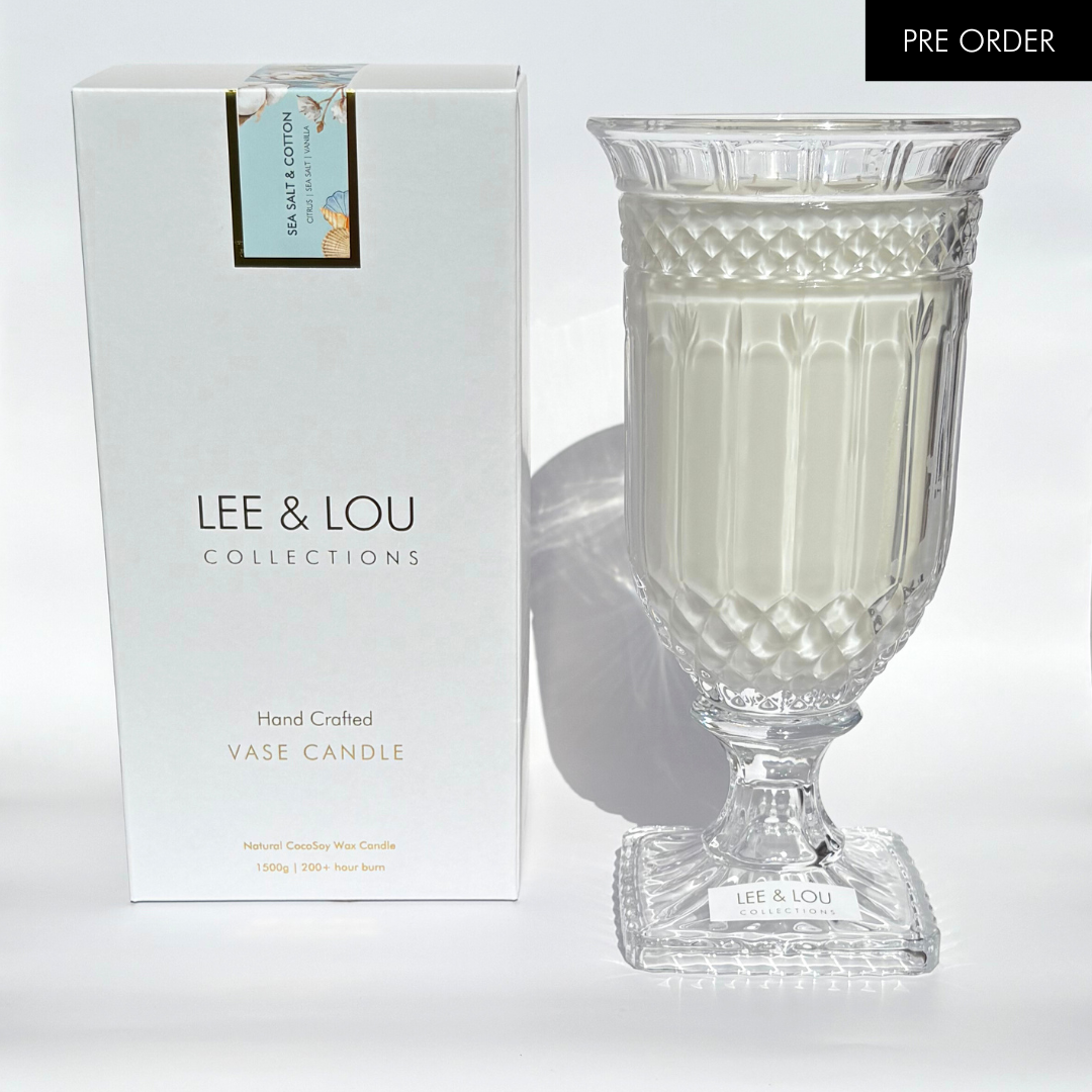 Sea Salt & Cotton (Citrus | Sea Salt | Vanilla) - Crystal Vase Candle | 200hr Burn **PRE ORDER**